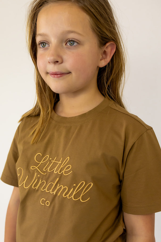 LIMITED EDITION Embroidered Tee - Kids - DUST BROWN-Little Windmill Clothing Co