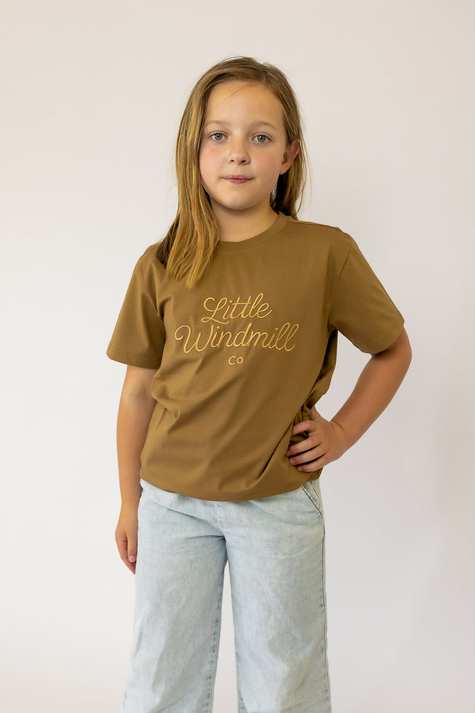 LIMITED EDITION Embroidered Tee - Kids - DUST BROWN-Little Windmill Clothing Co