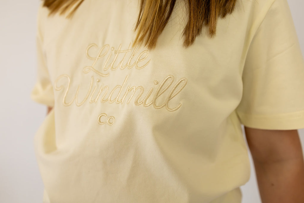 LIMITED EDITION Embroidered Tee - Kids - CREAM-Little Windmill Clothing Co