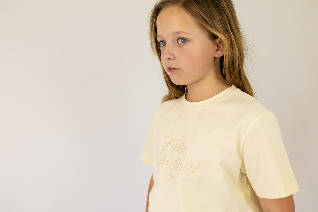 LIMITED EDITION Embroidered Tee - Kids - CREAM-Little Windmill Clothing Co