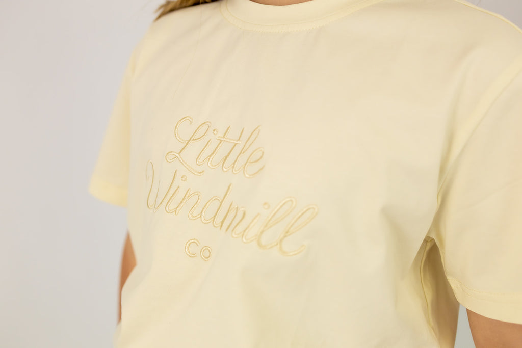 LIMITED EDITION Embroidered Tee - Kids - CREAM-Little Windmill Clothing Co