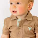 "Clay Baby" Caramel Baby Polo Romper-Little Windmill Clothing Co