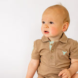 "Clay Baby" Caramel Baby Polo Romper-Little Windmill Clothing Co