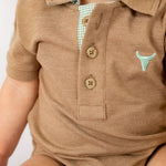 "Clay Baby" Caramel Baby Polo Romper-Little Windmill Clothing Co