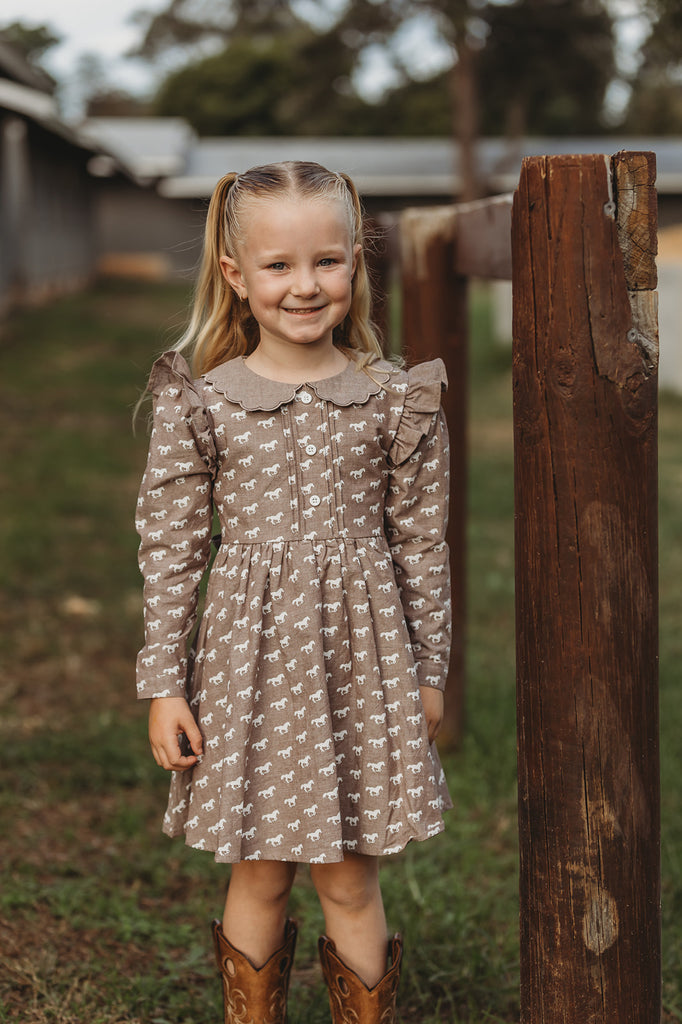 "Tina" Horse Print Caramel Look Dress-Little Windmill Clothing Co