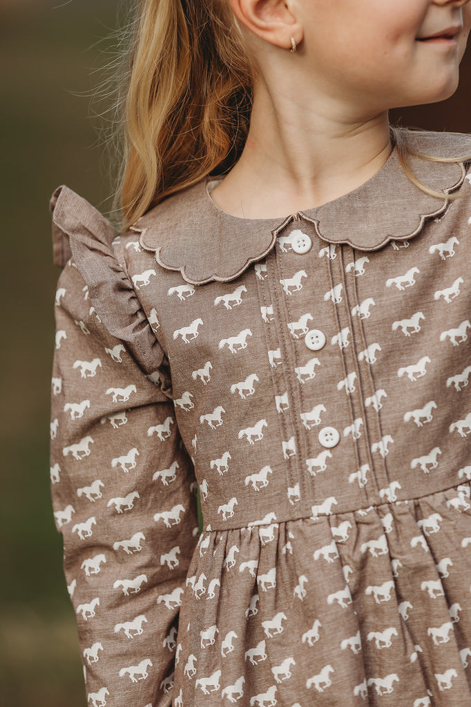"Tina" Horse Print Caramel Look Dress-Little Windmill Clothing Co