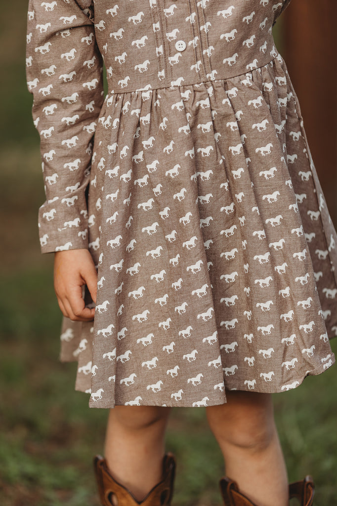"Tina" Horse Print Caramel Look Dress-Little Windmill Clothing Co