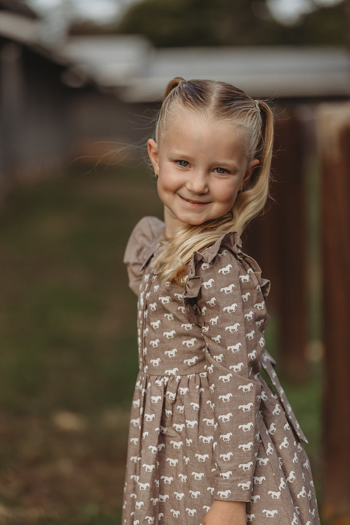 "Tina" Horse Print Caramel Look Dress-Little Windmill Clothing Co