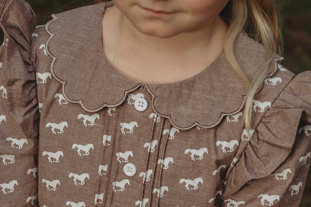 "Tina" Horse Print Caramel Look Dress-Little Windmill Clothing Co