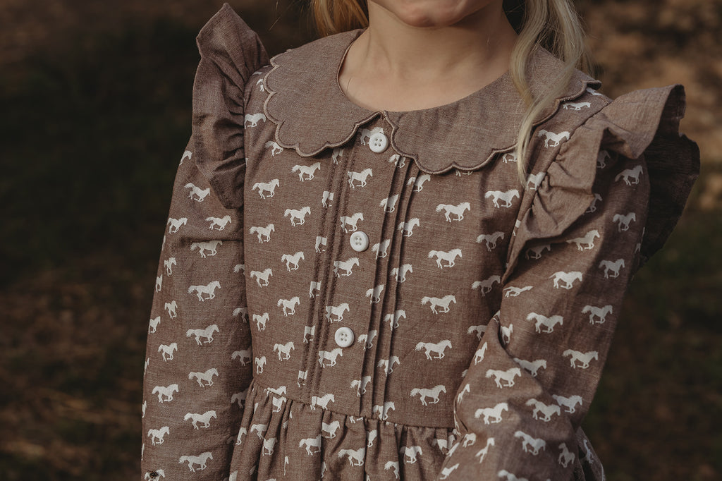 "Tina" Horse Print Caramel Look Dress-Little Windmill Clothing Co
