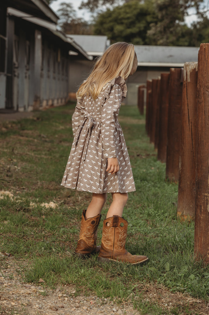 "Tina" Horse Print Caramel Look Dress-Little Windmill Clothing Co