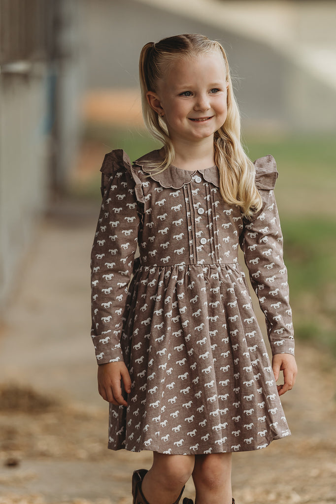 "Tina" Horse Print Caramel Look Dress-Little Windmill Clothing Co