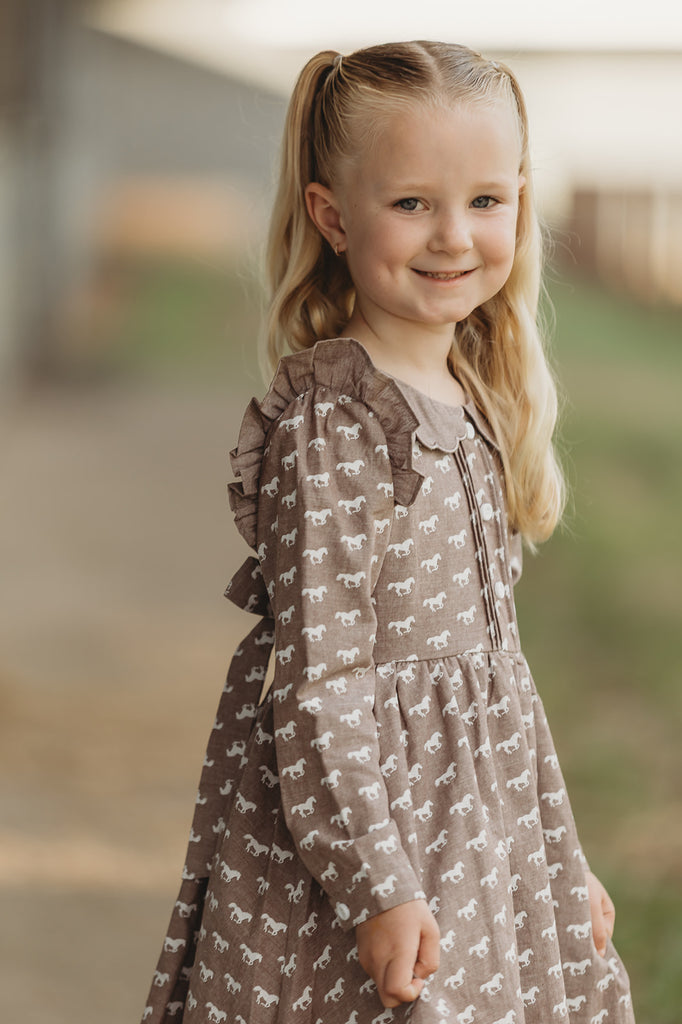 "Tina" Horse Print Caramel Look Dress-Little Windmill Clothing Co