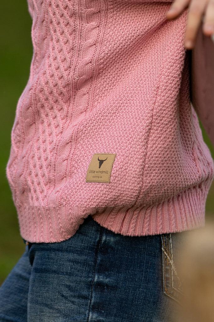 "Pippa" Baby Pink Cotton Cable Knit Jumper-Little Windmill Clothing Co