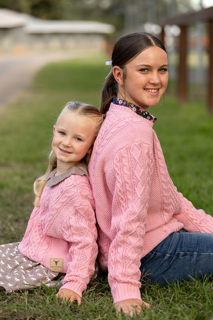 "Pippa" Baby Pink Cotton Cable Knit Jumper-Little Windmill Clothing Co