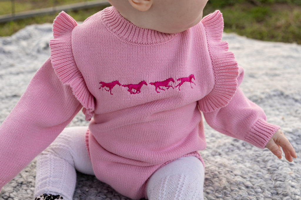 "Harmony" Baby Pink Cotton Knit Romper-Little Windmill Clothing Co