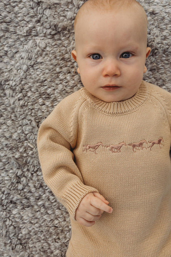 "Dale" Butter Cream Cotton Knit Romper-Little Windmill Clothing Co
