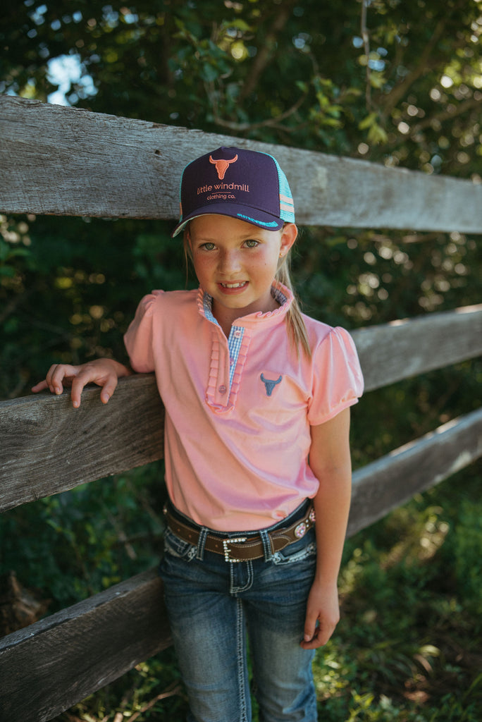 "Keira" Baby Pink Ruffle Polo-Little Windmill Clothing Co