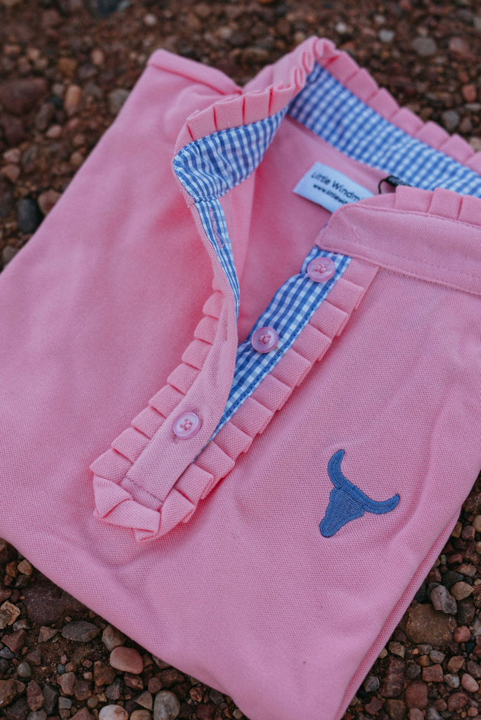 "Keira" Baby Pink Ruffle Polo-Little Windmill Clothing Co