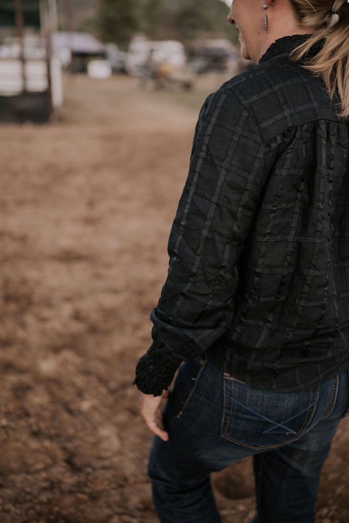 "Luci" Linen Black Checked Women's Shirt-Little Windmill Clothing Co