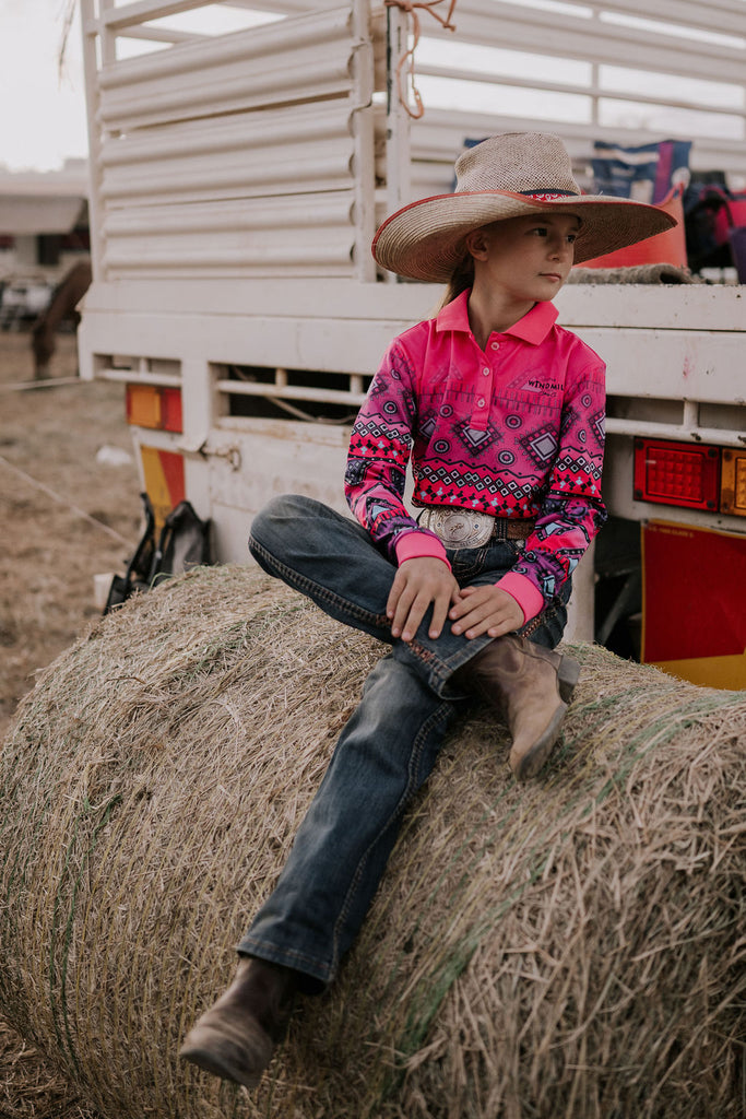 "The Drover" Aztec Pink Fishing Long Sleeve Shirt-Little Windmill Clothing Co