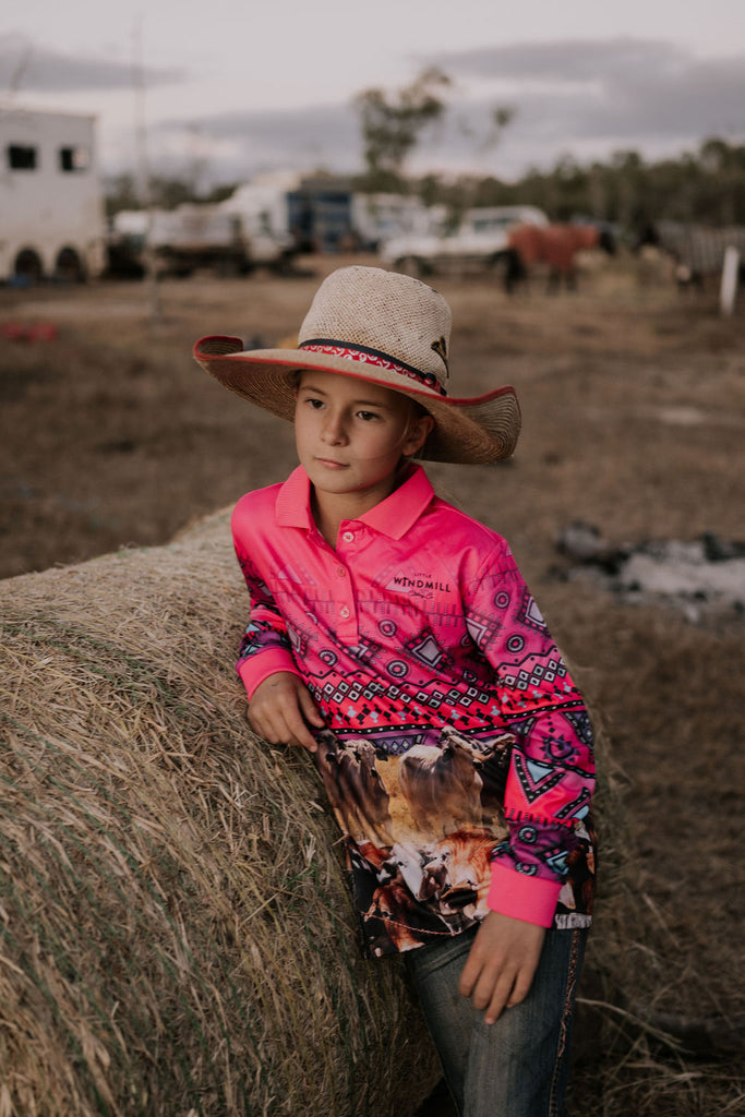 "The Drover" Aztec Pink Fishing Long Sleeve Shirt-Little Windmill Clothing Co