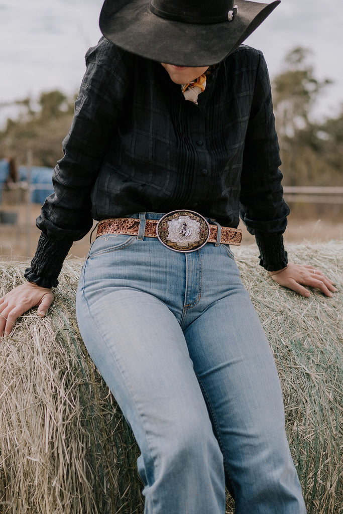 "Luci" Linen Black Checked Women's Shirt-Little Windmill Clothing Co