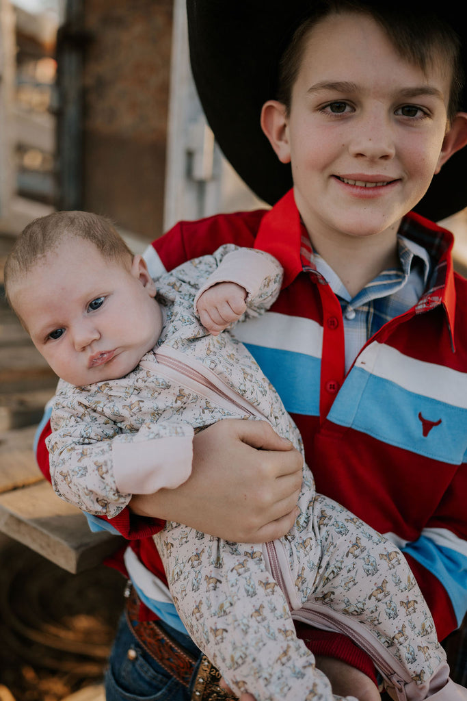 Cowgirl Longhorn Jersey Cotton Onesie-Little Windmill Clothing Co