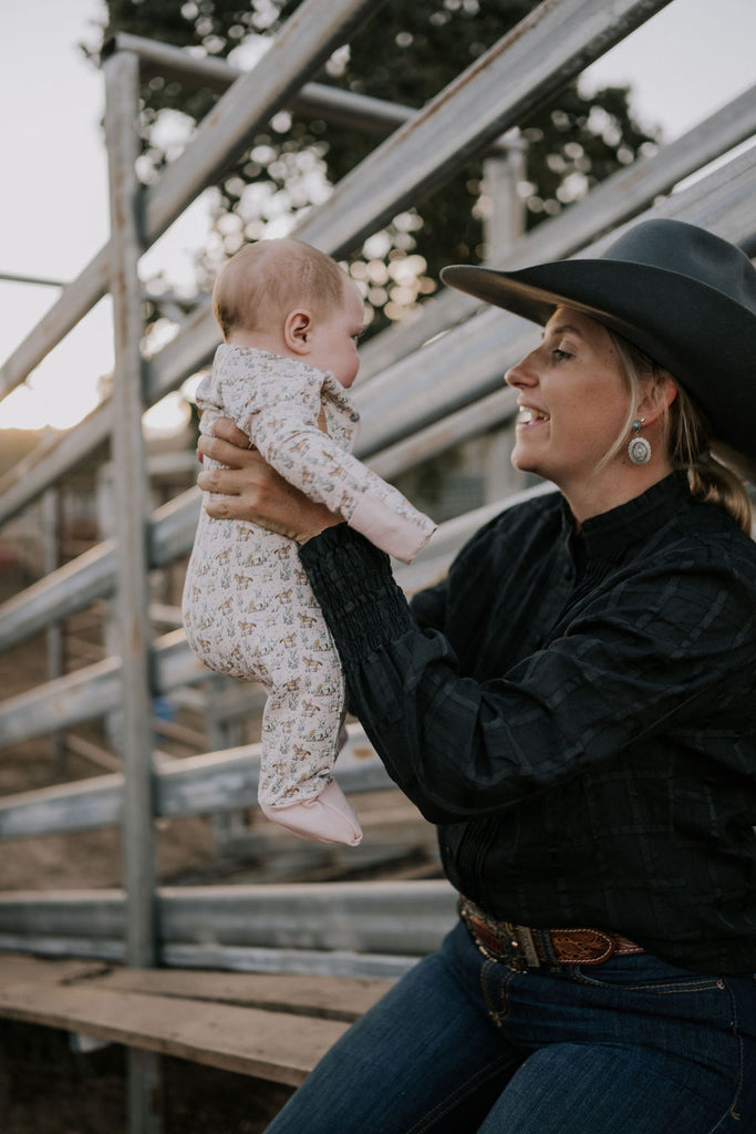 Cowgirl Longhorn Jersey Cotton Onesie-Little Windmill Clothing Co