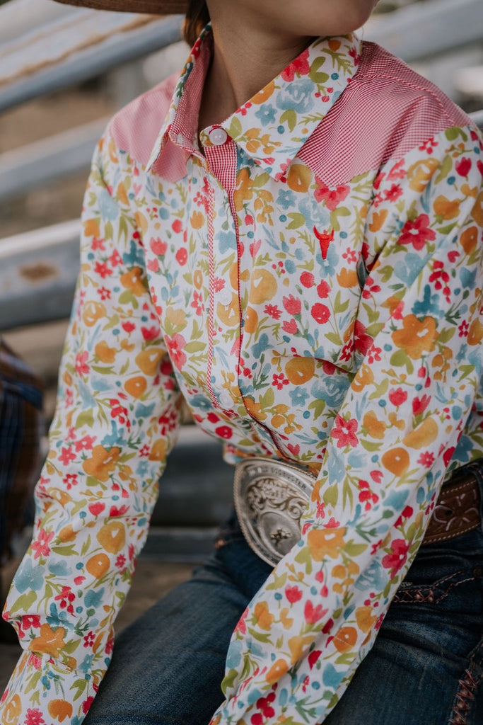 "Kelly Jnr" Retro Floral Western Yoke Long Sleeve Shirt-Little Windmill Clothing Co