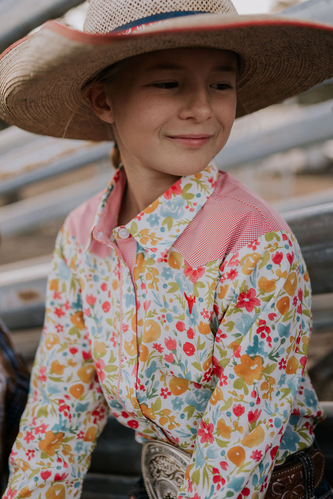 "Kelly Jnr" Retro Floral Western Yoke Long Sleeve Shirt-Little Windmill Clothing Co