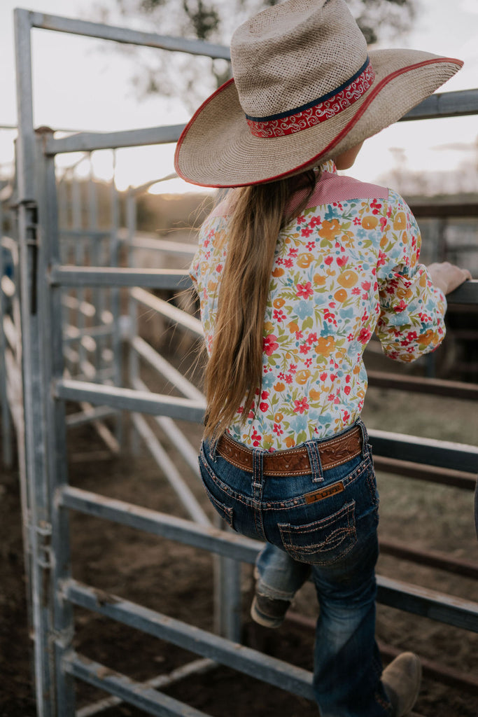 "Kelly Jnr" Retro Floral Western Yoke Long Sleeve Shirt-Little Windmill Clothing Co