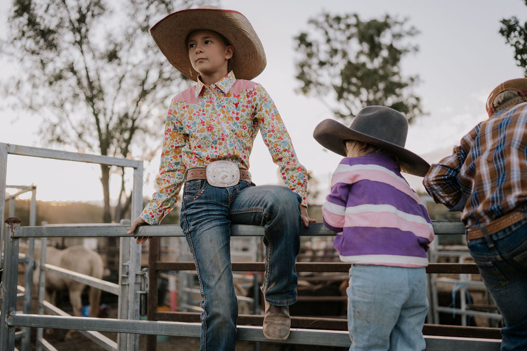 "Kelly Jnr" Retro Floral Western Yoke Long Sleeve Shirt-Little Windmill Clothing Co