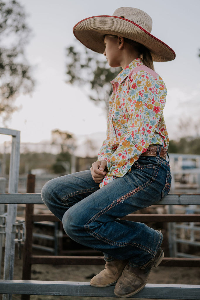 "Kelly Jnr" Retro Floral Western Yoke Long Sleeve Shirt-Little Windmill Clothing Co