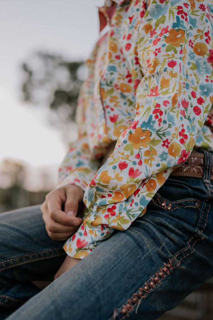 "Kelly Jnr" Retro Floral Western Yoke Long Sleeve Shirt-Little Windmill Clothing Co