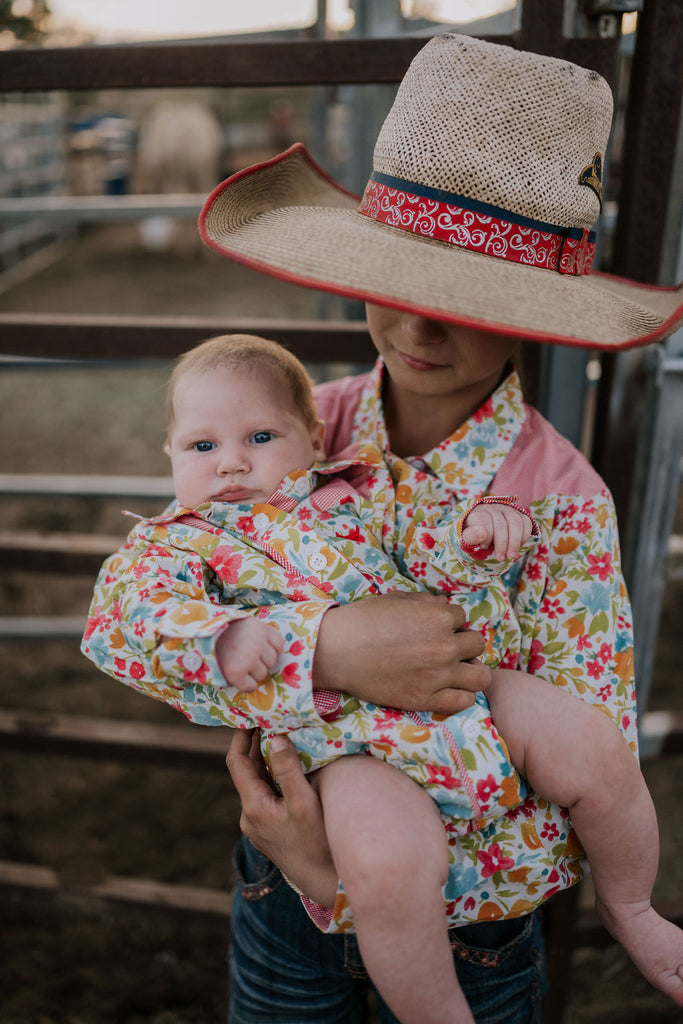 "Kelly Baby" Retro Floral Western Yoke Collar Long Sleeve Romper-Little Windmill Clothing Co