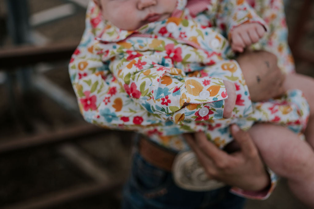 "Kelly Baby" Retro Floral Western Yoke Collar Long Sleeve Romper-Little Windmill Clothing Co