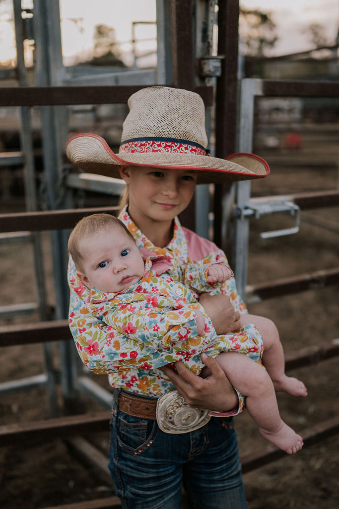 "Kelly Jnr" Retro Floral Western Yoke Long Sleeve Shirt-Little Windmill Clothing Co