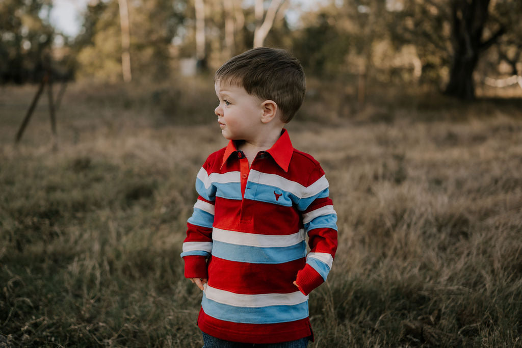 "Chuck" Red Dash Cotton Contrast Jersey-Little Windmill Clothing Co