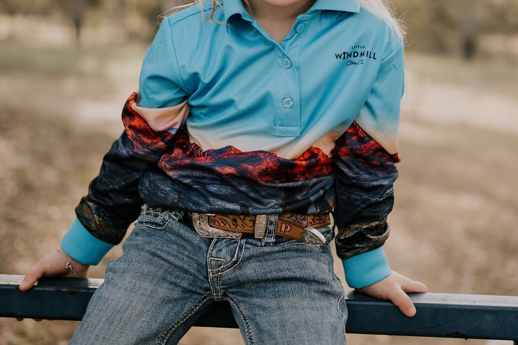 "Saddle Up" Teal Fishing Long Sleeve Shirt-Little Windmill Clothing Co