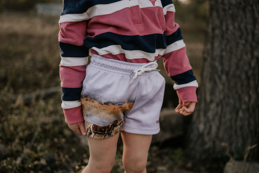 "Purple Wildhorse's" Shorts-Little Windmill Clothing Co