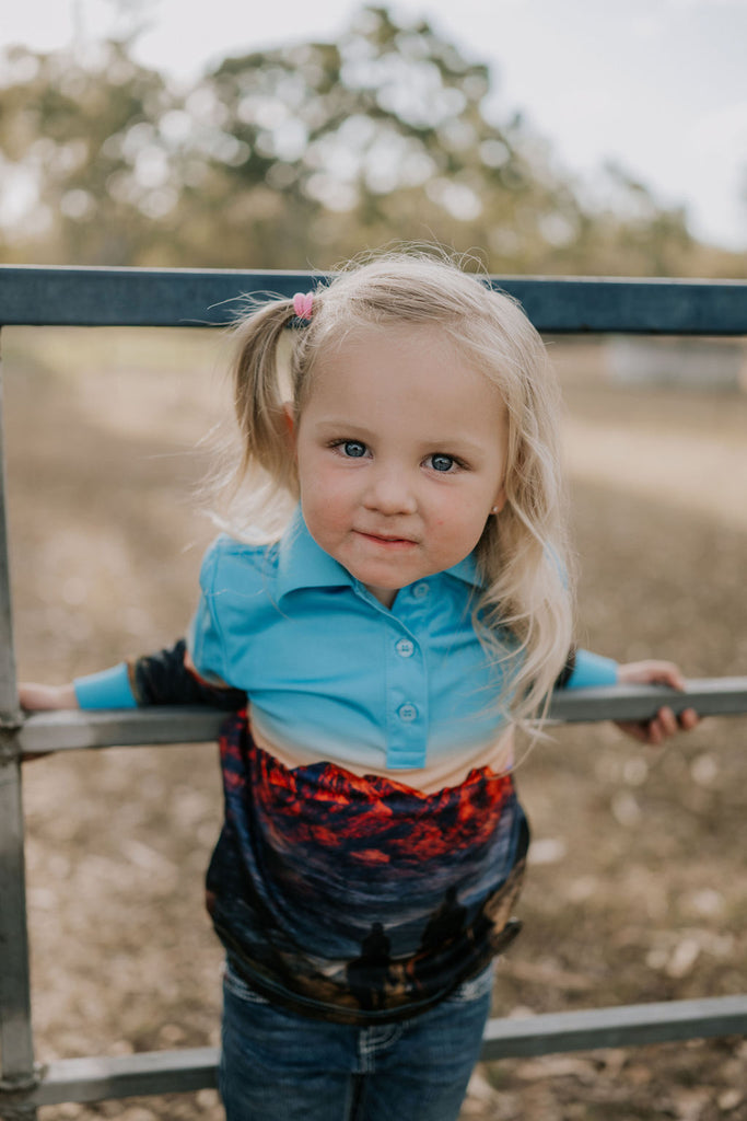 "Saddle Up" Teal Fishing Long Sleeve Shirt-Little Windmill Clothing Co