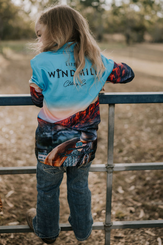 "Saddle Up" Teal Fishing Long Sleeve Shirt-Little Windmill Clothing Co