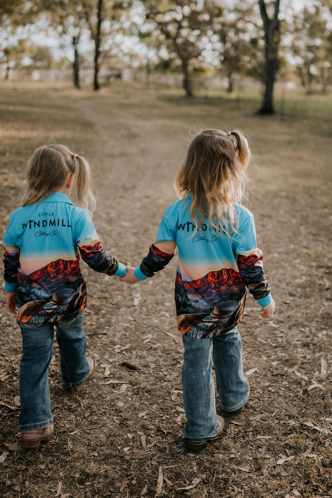 "Saddle Up" Teal Fishing Long Sleeve Shirt-Little Windmill Clothing Co