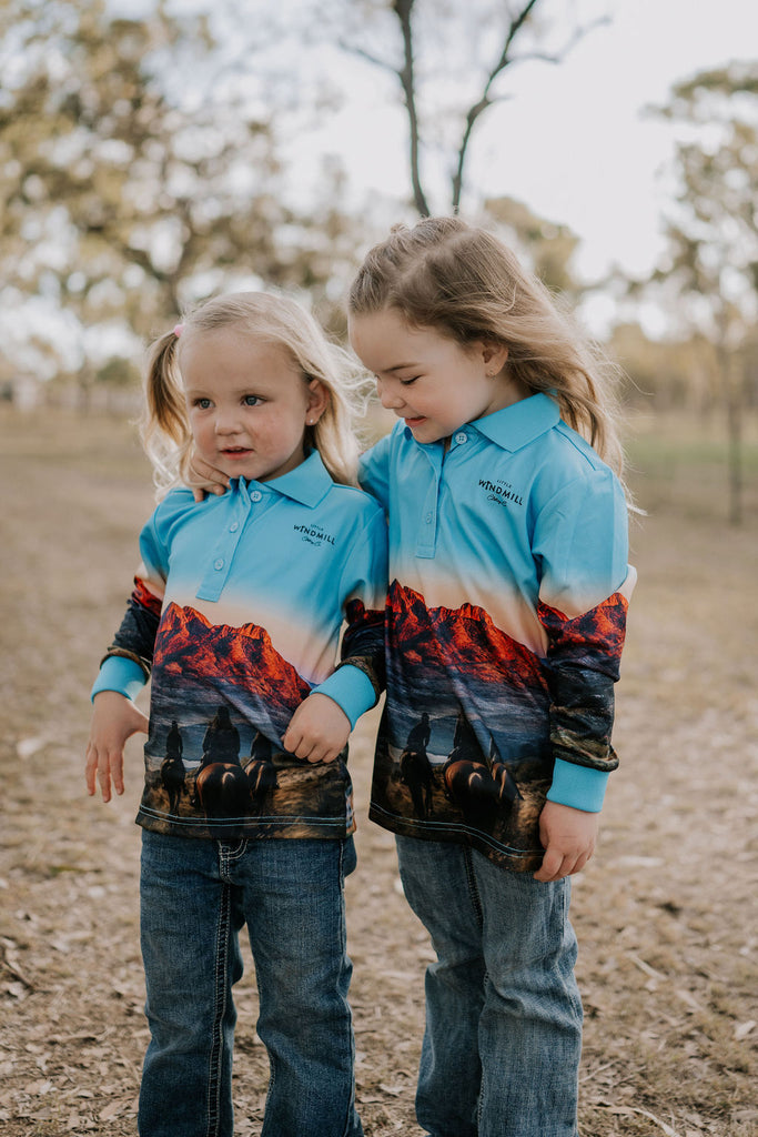 "Saddle Up" Teal Fishing Long Sleeve Shirt-Little Windmill Clothing Co