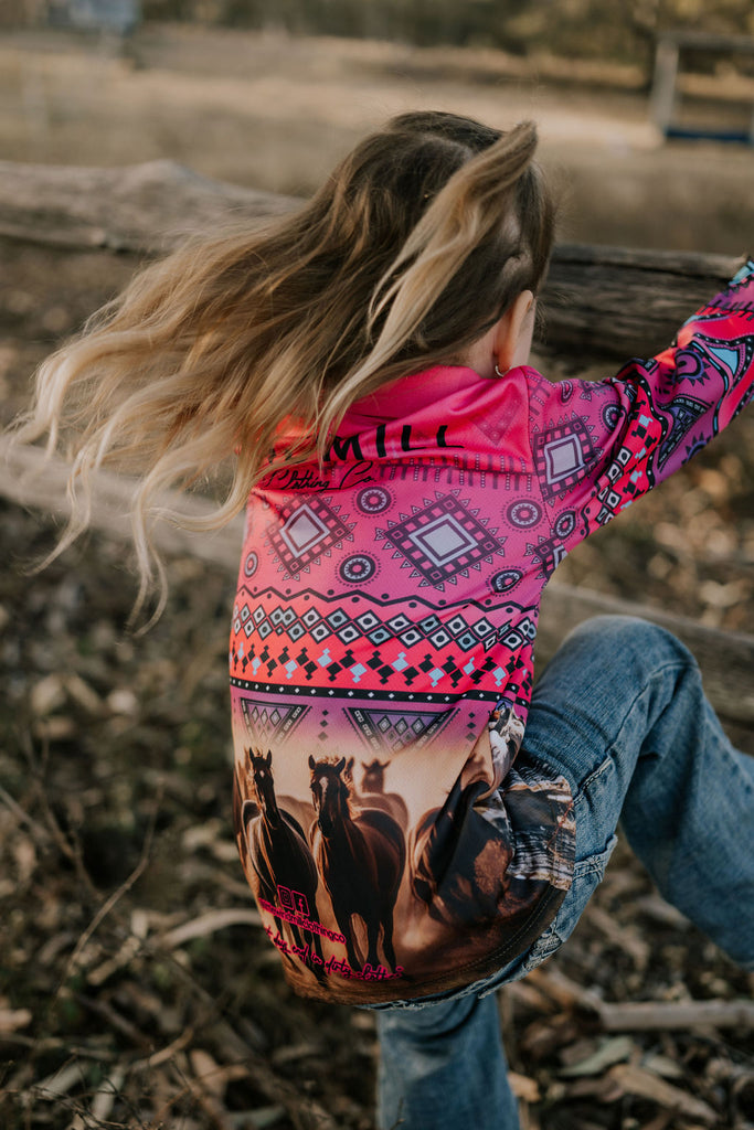 "The Drover" Aztec Pink Fishing Long Sleeve Shirt-Little Windmill Clothing Co