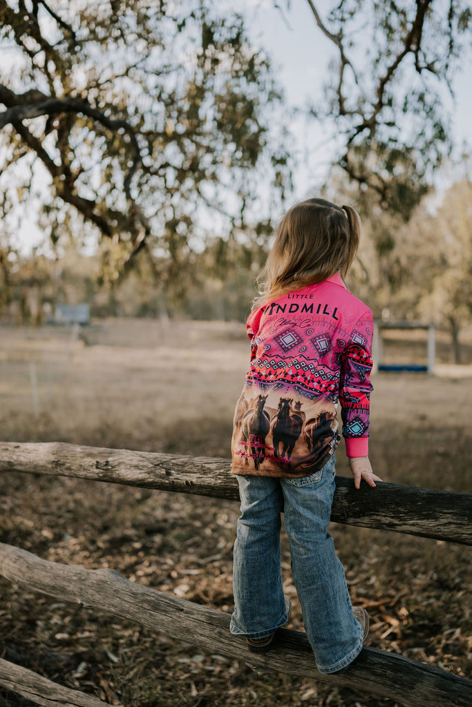 "The Drover" Aztec Pink Fishing Long Sleeve Shirt-Little Windmill Clothing Co