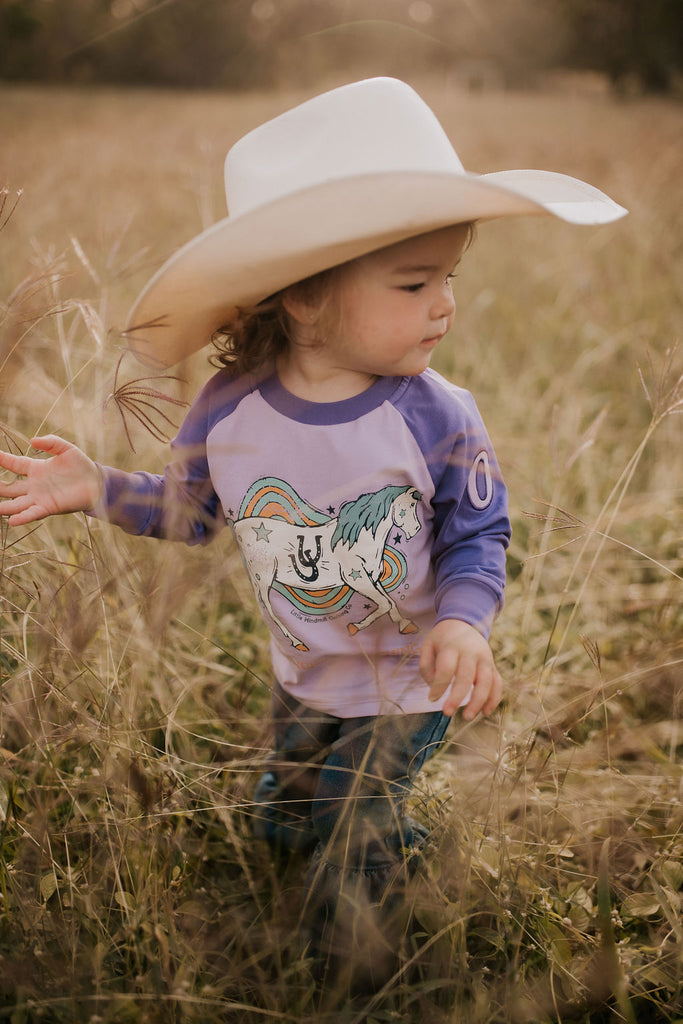 "Mia" Purple Horse Girl Long Sleeve Graphic Tee-Little Windmill Clothing Co