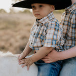 "Austin" Checked Tan Short Sleeve Shirt-Little Windmill Clothing Co