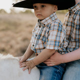 "Austin" Checked Tan Short Sleeve Shirt-Little Windmill Clothing Co